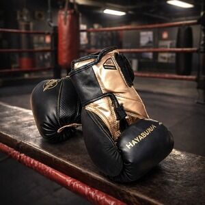 Hayabusa Tokushu Boxing Gloves 16oz Black Gold Mens Sparring Training MMA Gear